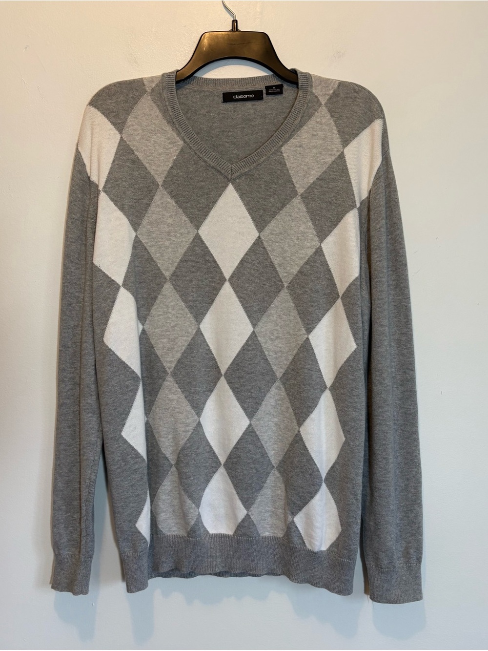Claiborne Argyle V-Neck Sweater Men’s Medium Cotton